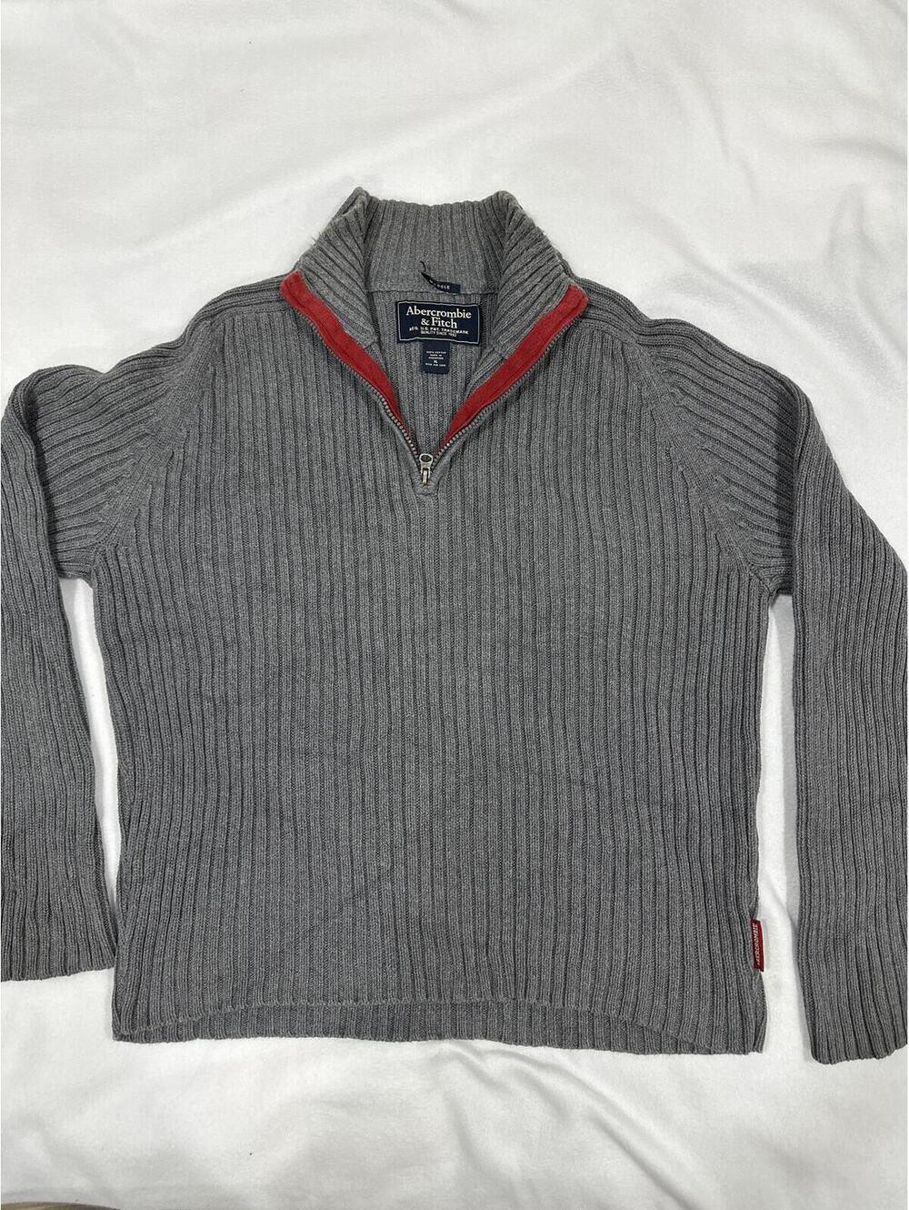 Y2K Abercrombie & Fitch Gray Ribbed Cotton Half-Zip Sweater XL